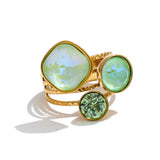 18K Gold Plated New Multi-Color Crystal Square Round Adjustable Ring Popular Jewellery