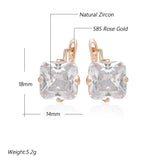 14 Karat Rolled Gold Big Square White Shiny AAA Zircon Crsytals English Fashion Earrings