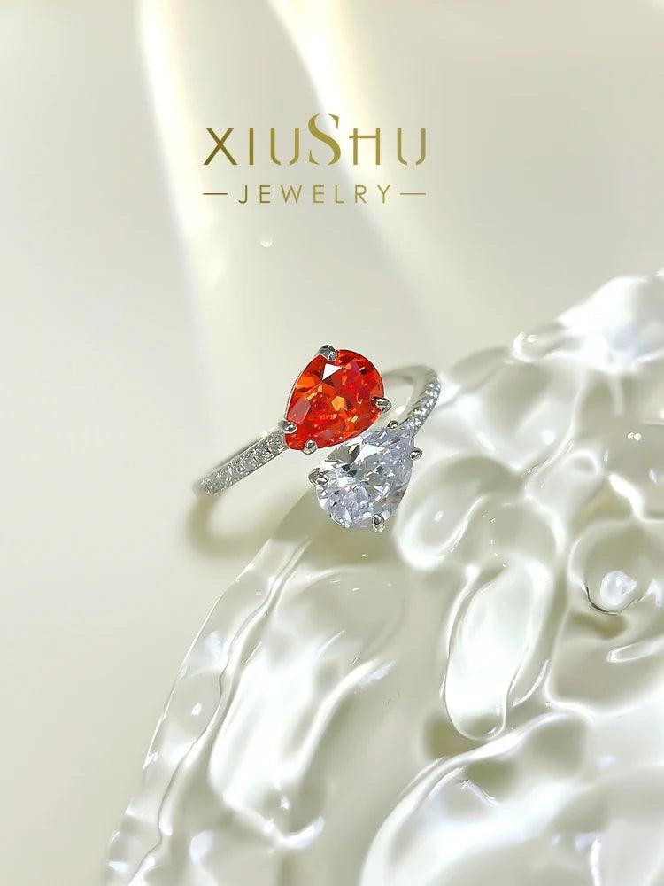 Radiant Versatile Personalized Colour Contrast Open Double Stone Water Drop AAAAA High Carbon Diamond Big Ring - The Jewellery Supermarket