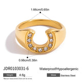 18K Gold Plated Stainless Steel Geometric Fashion Ring With Zircon Crystals Charm Jewellery