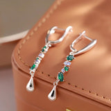 New Luxury 14K Filled Rose Gold Green AAA Zircon Crystal Leaf Long Dangle Earringss - Daily Fine Jewellery