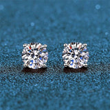 Platinum Plated 0.1-3CT Test Passed Moissanite Diamonds Studs Earrings Silver Bride Wedding Fine Jewellery