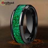Green Opal Inlay Beveled Polished 6/8mm  Silver/Gold/Blue/Black Tungsten Rings