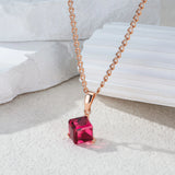 14K Gold Filled Cube Design AAA Zircon Crystal Red Stone Luxury Pendant And Necklace
