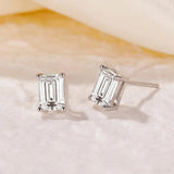 Emerald Cut 18KWGP 1Carat D Colour Radian Moissanite Diamonds Stud Earrings - Silver Fine Jewellery for Women and Men - The Jewellery Supermarket