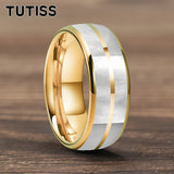 Dome Double Groove Inlaid With Mother Of Pearl Shell  6/8mm Tungsten Ring