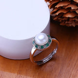 Bohemian Natural Freshwater Pearl Green AAA Zircons Crystals Silver Rings