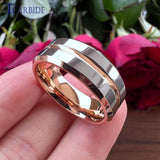New Yellow Gold Color 6MM 8MM Center Groove Beveled Polished Finish Comfort Fit Tungsten Nice Engagement Wedding Rings for Men and Women - The Jewellery Supermarket