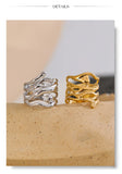 18K Gold Plated Trendy Stainless Steel Layered Hollow Geometric Wide Fashion Ring
