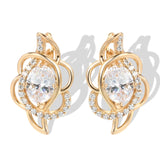 14K Rolled Gold AAA Zircon Diamonds Earrings Heart & Arrow Carve Loops Drop Earrings