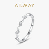 Delicate Curved AAAA Lab Created Diamond Silver Lovely Moon Stackable Ring