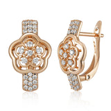 14K Gold Filled AAA Zircon Diamonds Crystal Flower Earrings Vintage Fine Jewellery