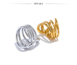 18K Gold Plated Stylish Unique Design Stainless Steel Metal Geometric Unusual Ring
