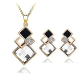 New Minimalist Fashionable Crystal Geometry Long Necklace Personalized Versatile Pendant Necklace Earring Set - The Jewellery Supermarket