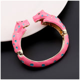 Unique Design Double Leopards Sweet Colorful Cuff Bracelet for Women Girls Gold Plated Fashion Bangle Jewelry Gift