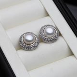 925 Silver Multicolour Natural Pearl AAA Zircon Diamonds Stud Earrings