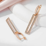 14K Filled Gold Long AAA Zircon Diamonds Glossy Hollow Vintage Drop Earrings Jewellery