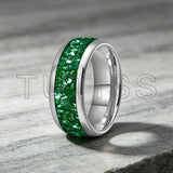Green Crystal Stone Inlay 10mm Large Size Gold Colour Tungsten Carbide Rings