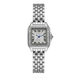 Luxury Full CZ Diamonds Top Brand Square Roman Quartz Fashion Stainless Steel Women's Watches