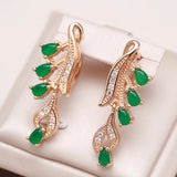 Luxury Vintage Fashion 14K Filled Rose Gold AAA Emerald Zircon Long Drop Earrings For Women, Party Fine Jewellery