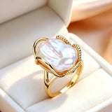 Luxury Beaded Design Freshwater Big Baroque Pearl Silver Gold Colour Cocktail Rings