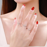 Simple Romantic Hearts AAAA Lab Created Diamond Silver Link Chain Ring