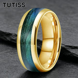 Dome High Polished Inlaid Gunmetal-Green Flow Sand 6mm 8mm Tungsten Carbide Rings