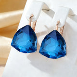 14 Karat Rolled Gold Unique Big Blue Zircon Crystal Drop Earrings For Women Fine Jewellery