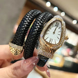 Fashionable Ladies Quartz Watch with Snake Shape Set with Zircon Diamonds, Casual Style Elegant Women's Wristwatches