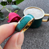 New Crushed Turquoise Inlay 4MM/6MM/8MM Multicolour Tungsten Comfort Fit Engagement Wedding Ring for Women and Men - The Jewellery Supermarket