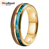 Inlaid Whiskey Barrel Wood and Blue-Green Opal 6/8MM Men Women Tungsten Rings
