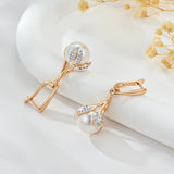 14 Karat Gold Filled AAA Zircon Diamonds White Big Pearl Long Drop Luxury Earrings