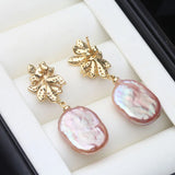 Flower Design Real Baroque White Pink Pearl AAA Zircon Diamonds Silver Earrings