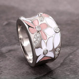 New Aesthetic Luxury Cubic Zirconia Enamel Flower Ring for Women