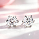 Classic Moissanite Diamonds Flower Stud Earrings 925 Silver with Six-Prong Setting