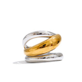 18K Gold Plated New Stainless Steel Layered Geometric Cast Statement Attractive Ring