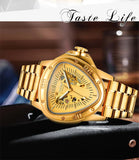 New Original Triangle Skeleton Automatic Mechanical Sport Stainless Steel High End Luxury Men Gold Tone Watches