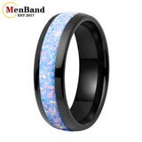 Rainbow Fire Opal Inlay 4/6/8mm Tungsten Carbide  Men Women Comfort Fit Rings