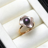 Amazing Flower Design Pink Grey Purple White Black Pearl AAA Zircon Diamonds Ring