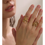 18K Gold Plated Trendy Stainless Steel Geometric Hollow Unusual Distinctive Polished Ring
