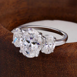 3 Stones 3/6cttw Oval Cut VVS1 D Colour Moissanite Diamonds Engagement Silver Ring