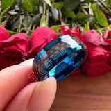 Carbon Fiber Inlay Beveled Polished Classic 8MM Men Women Tungsten Carbide Rings