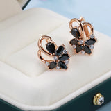 14 Karat Filled Gold Luxury Geometric Flower Black AAA Zircon Crsytal Dangle Earrings