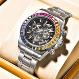 New Arrival 40mm Fashion Rainbow Bezel Men Luxury Sapphire Glass Hollow Out Automatic Mechanical Wristwatches For Men - The Jewellery Supermarket