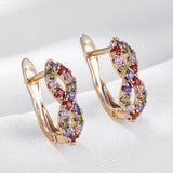 Full Shiny Colourful 14K Filled Rose Gold AAA Zircon Crystals Huggie Earrings, Fashion Party Girls Daily Jewellery