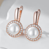 Fashion Pearl 14K Rolled Gold AAA Zircon Diamonds Boho Ethnic Drop Earrings