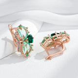 14K Rolled Gold Trillion Cut Green AAA Zircon Crystals Elegant Drop Earrings for Women