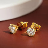 Sparkling 18K Gold Plated Moissanite Diamonds Classic Six Claw Stud Earrings For Women S925 Silver Fine Jewellery - The Jewellery Supermarket