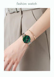 New Elegant Ladies Watch with Quartz Movement Green Peacock Stone Dial  Casual Leather Rose Plated Gold Watches