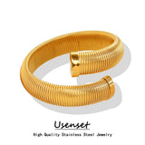 Trendy Wide Chunky Women Stainless Steel Cuff Bangles, Attractive Spiral Texture PVD Gold Plated Daily Wear Bracelet - The Jewellery Supermarket